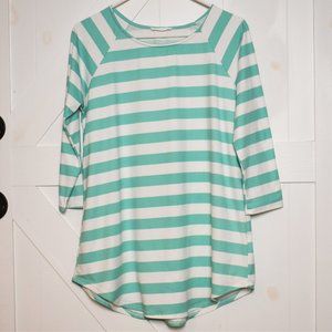 Reborn J aqua white stripe 3/4 sleeve scoop neck tunic soft shirt top size M